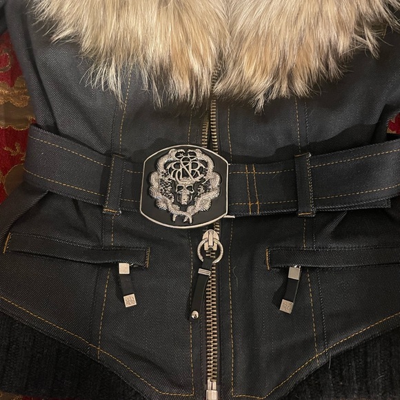 Authentic Rock & Republic Black Denim Jacket with Real Fox Fur - Picture 7 of 11